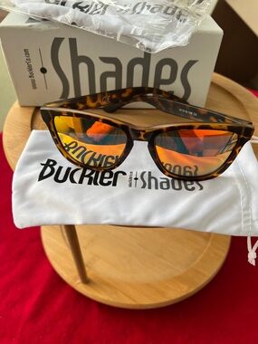Buckler Shades Tortoise Frame Sunglasses with Golden Red Mirrored Lenses